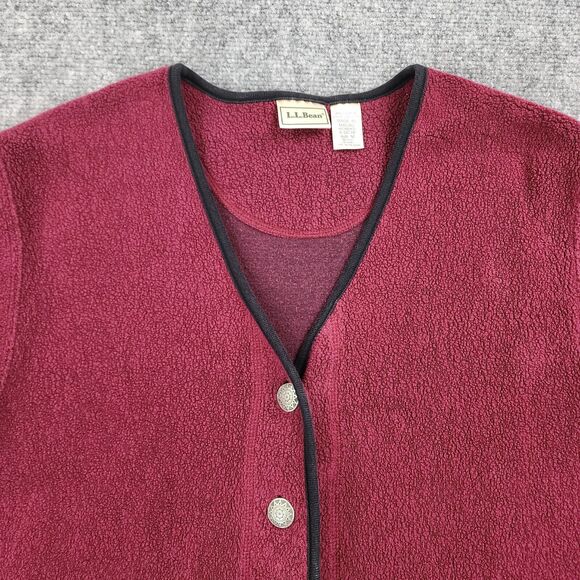 LL Bean Sweater Womens Medium Burgundy Cardigan Long Sleeve Button Front Terry - Picture 9 of 15